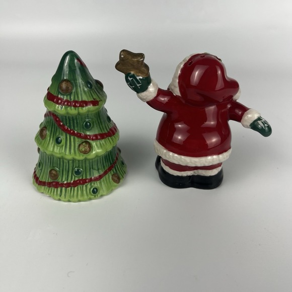 Vtg Fitz and Floyd Salt Pepper Shakers Santa Claus Star Xmas Tree Ceramic Decor - Picture 2 of 5